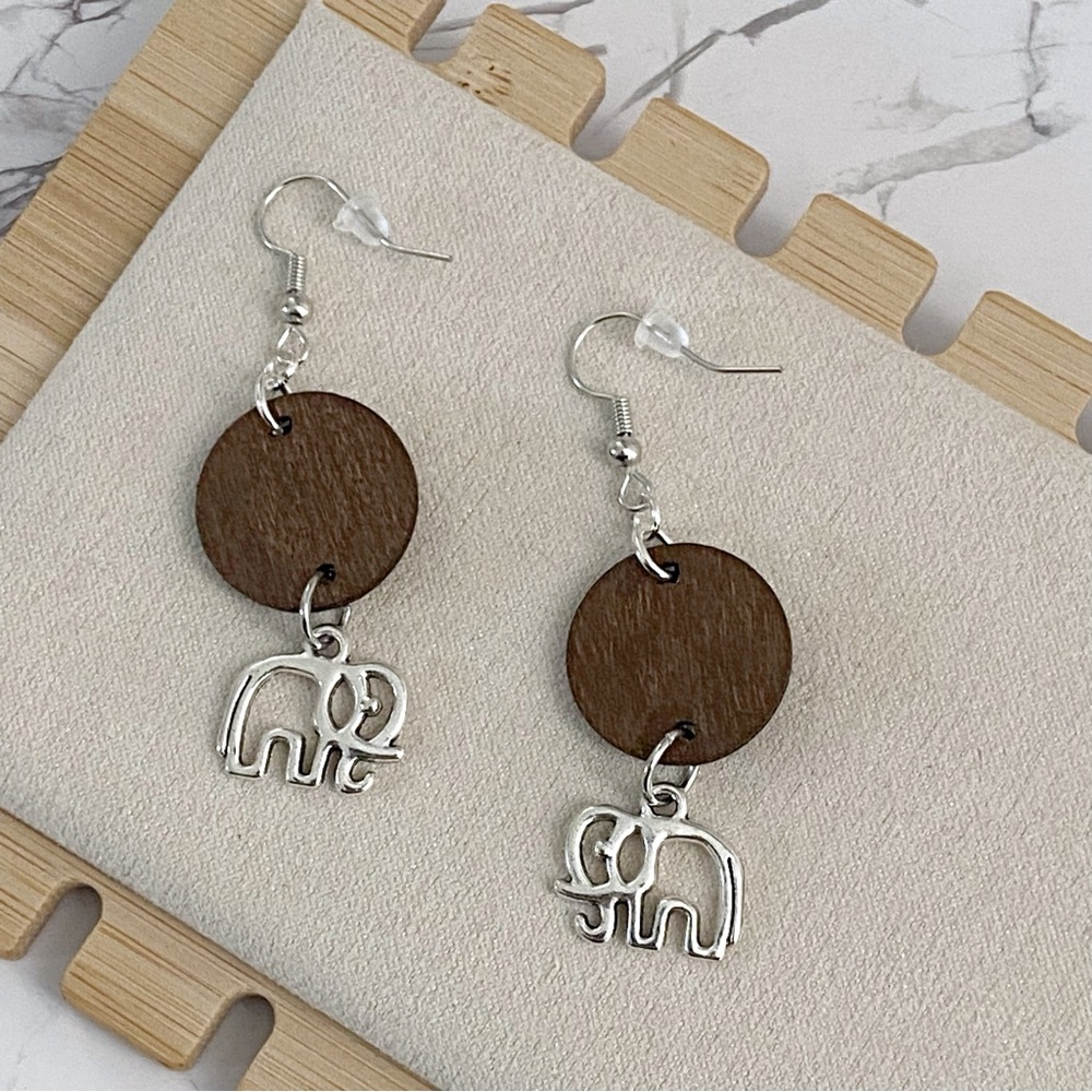 Boho Elephant Earrings, Elephant Lover Gift, Silver Tone, Handmade Jewelry